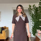 YAKA DETAYLI CEPLİ KISA KOL MİNİ ELBİSE - KAHVERENGİ
