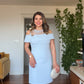 DANTEL DETAYLI MADONNA YAKA MİDİ ELBİSE- MAVİ
