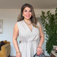 V YAKA KRUVAZE KESİM BELİ LASTİKLİ KOLSUZ MAXİ BOY ELBİSE - TAŞ