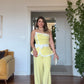 PEPLUM  DETAYLI STRAPLEZ TAKIM - LİMON SARISI