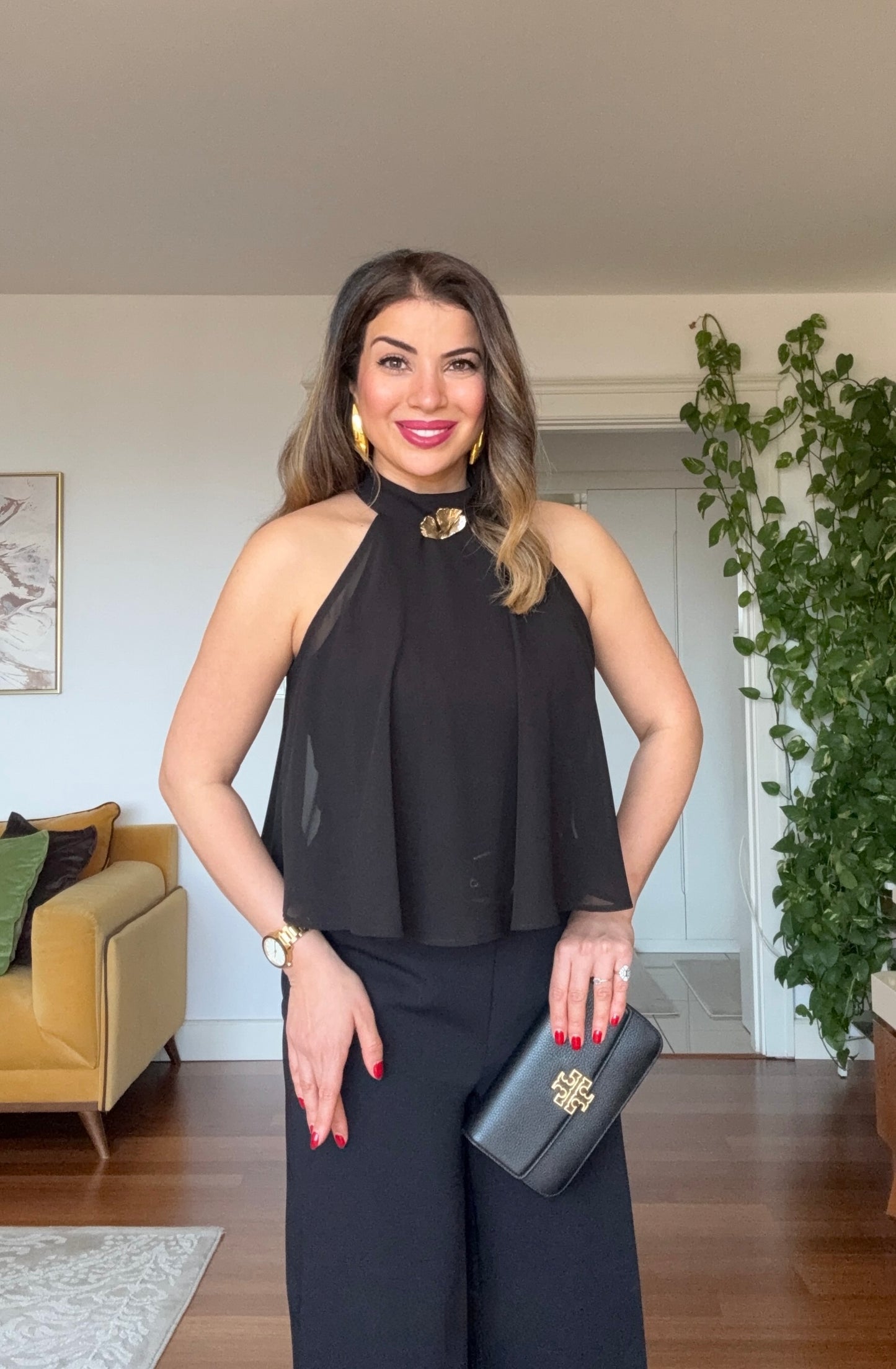 GOLD AKSESUAR DETAYLI HALTER YAKA TULUM - SİYAH