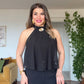 GOLD AKSESUAR DETAYLI HALTER YAKA TULUM - SİYAH
