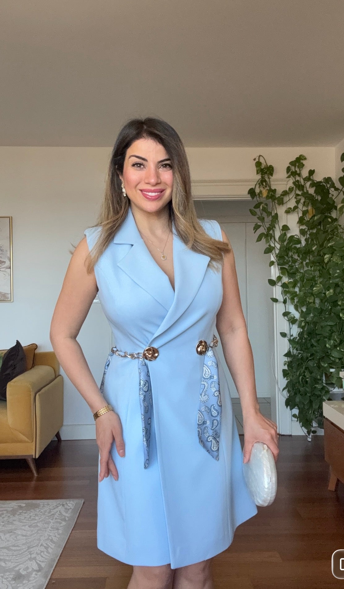 KOLSUZ BLAZER ELBISE - BEBE MAVİ