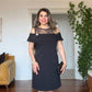 DANTEL DETAYLI MADONNA YAKA MİDİ ELBİSE- SİYAH