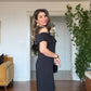 DANTEL DETAYLI MADONNA YAKA MİDİ ELBİSE- SİYAH