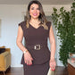 BÜYÜK TOKALI KEMER DETAYLI PEPLUM ELBİSE - KAHVE