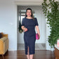 KISA KOL DANTEL DETAYLI MİDİ ELBİSE - LACİVERT