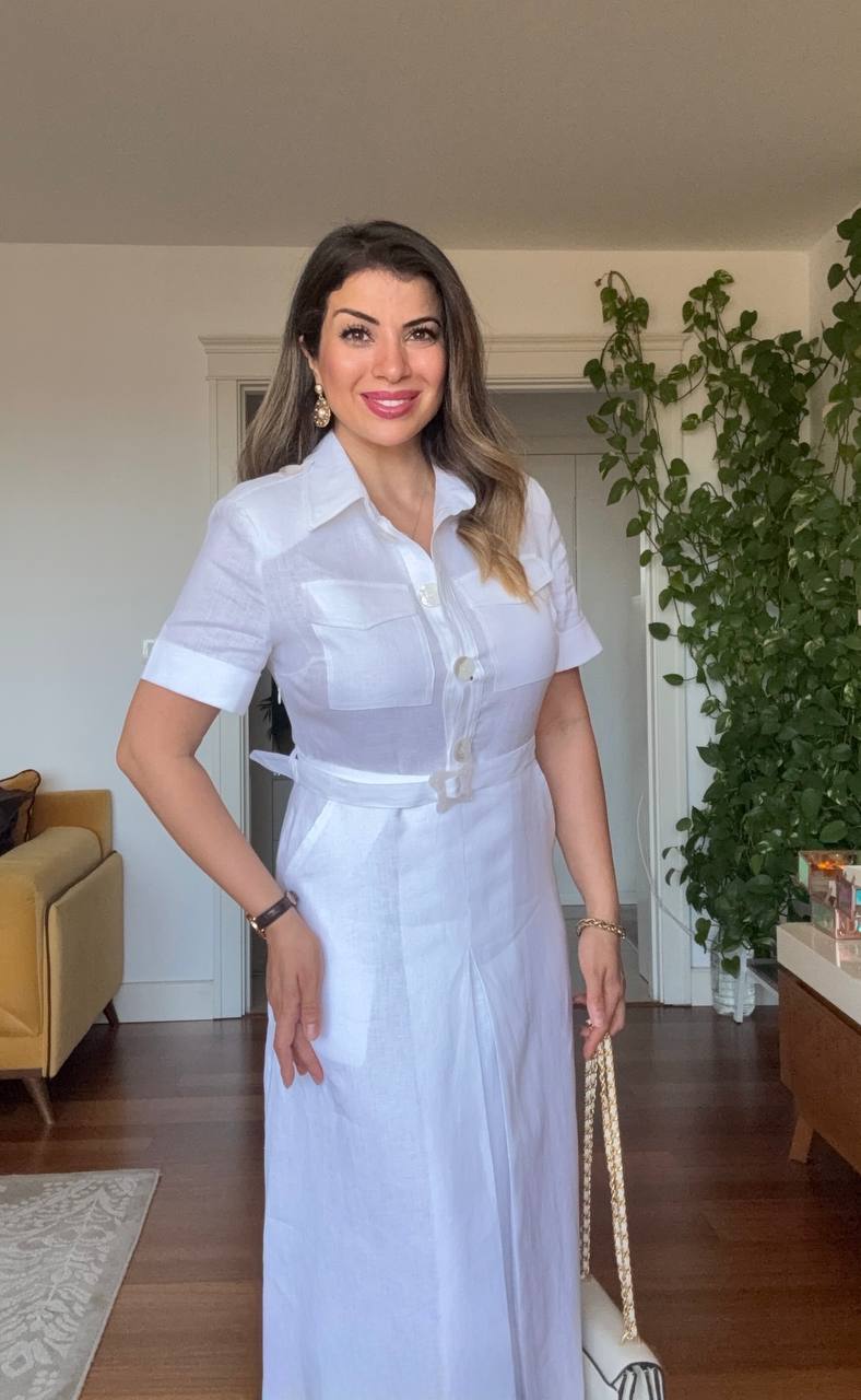 PRENSES MODEL PARLAK GÖMLEK ELBİSE -BEYAZ