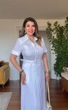 PRENSES MODEL PARLAK GÖMLEK ELBİSE -BEYAZ
