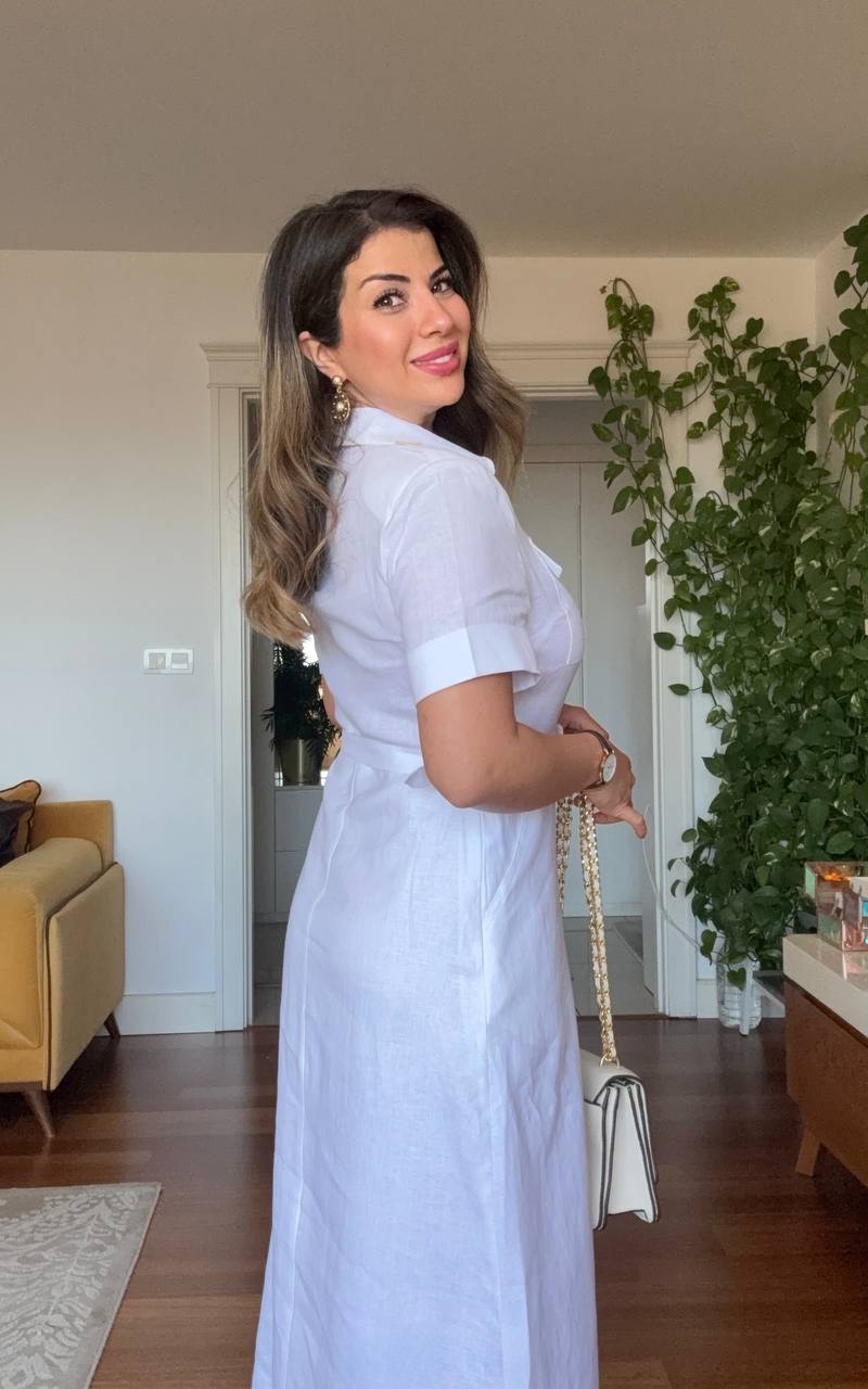 PRENSES MODEL PARLAK GÖMLEK ELBİSE -BEYAZ