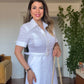 PRENSES MODEL PARLAK GÖMLEK ELBİSE -BEYAZ