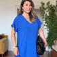 V YAKA OVERSİZE MAXİ ELBİSE - SAKS