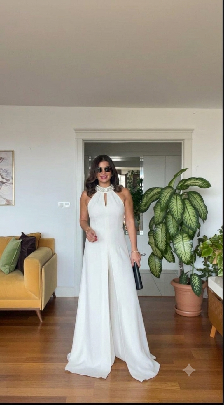 ÖZEL TASARIM YIRTMAÇLI TULUM - BEYAZ