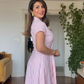 MAVİ BEYAZ ÇİZGİLİ DANTEL ETEKLİ MIDI GÖMLEK ELBİSE - PEMBE