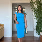 KISA KOL BODYCON MIDI ELBISE - TURKUAZ