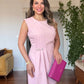 VATKA DETAYLI PILELI MIDI ELBISE - TOZ PEMBE