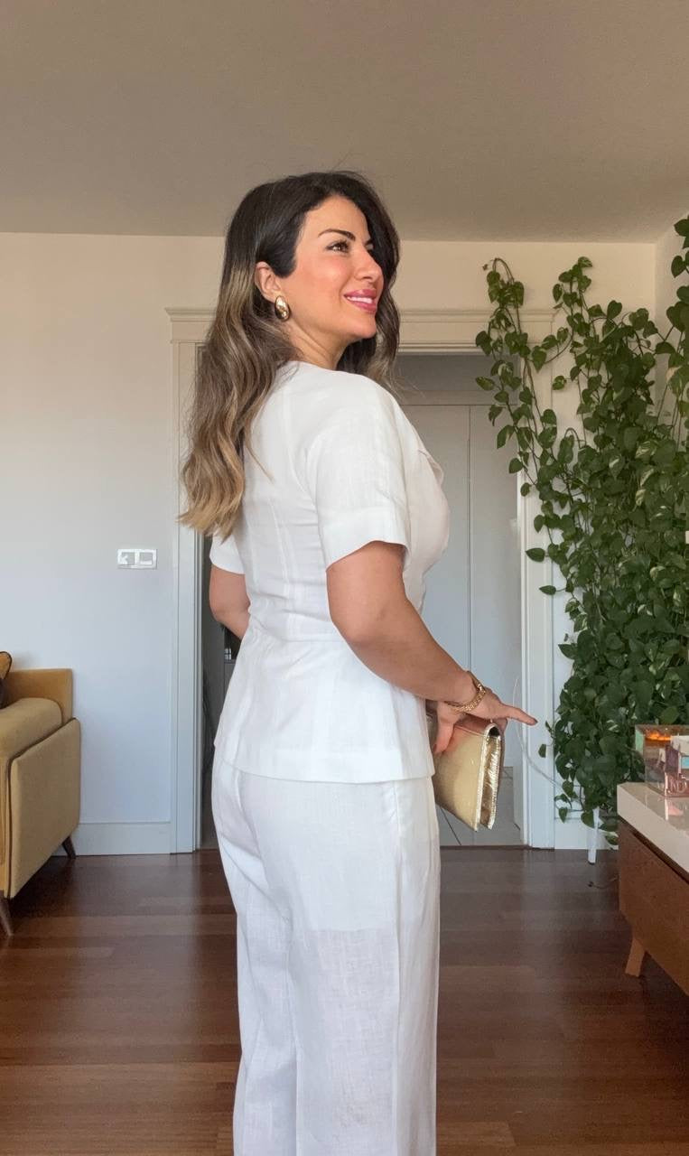 KISA KOL DÜĞMELI BLAZER TAKIM - BEYAZ
