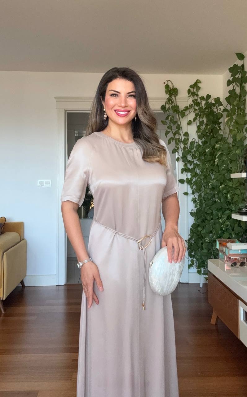 SATEN UZUN ELBISE - TAŞ