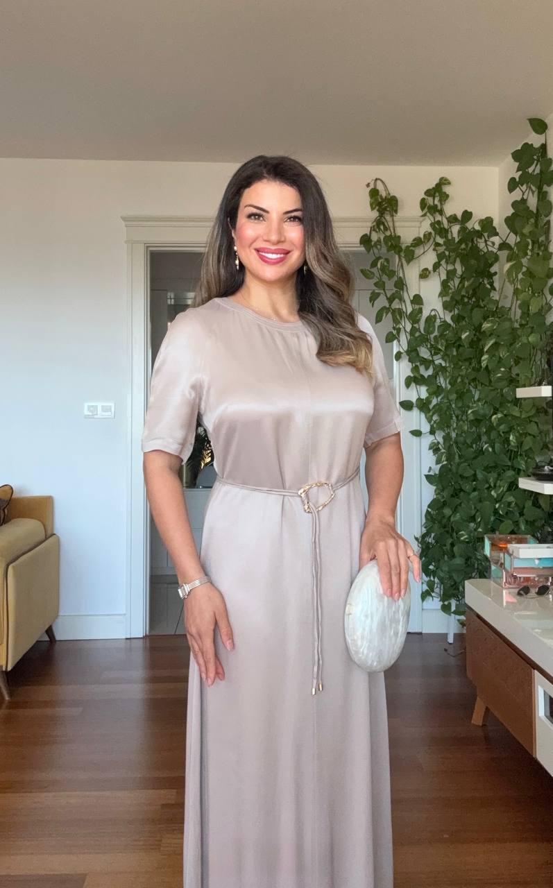 SATEN UZUN ELBISE - TAŞ