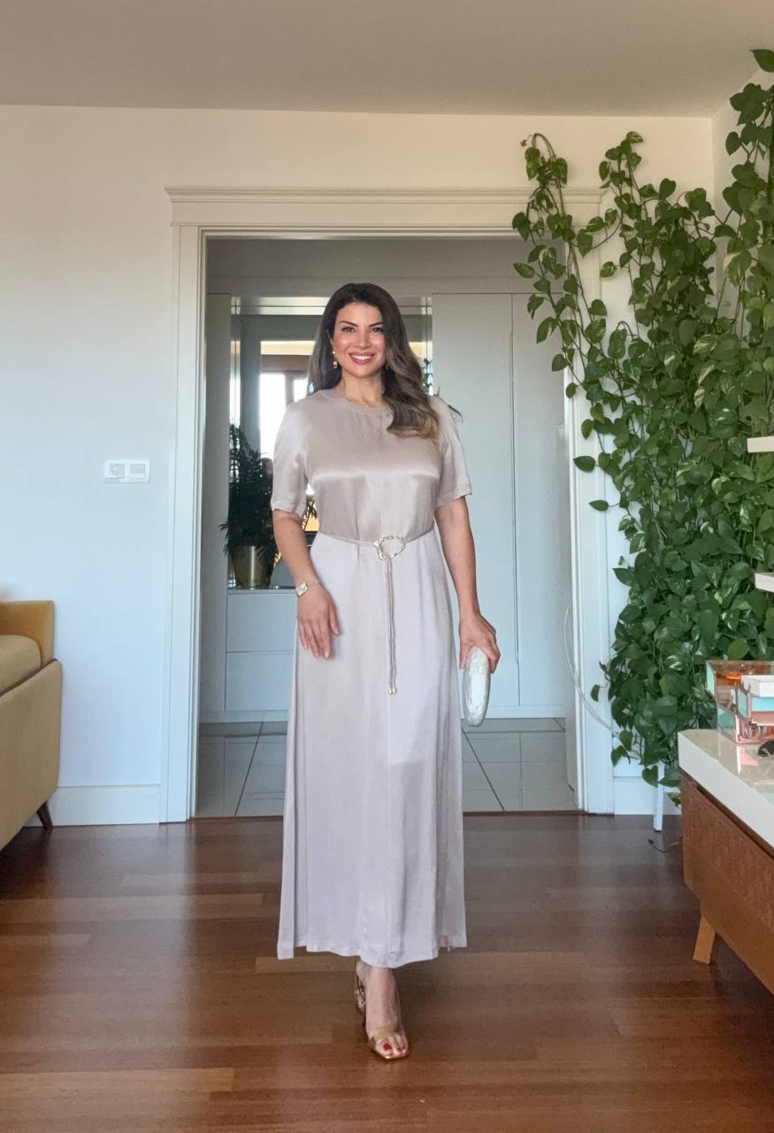 SATEN UZUN ELBISE - TAŞ