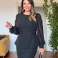 ŞIFON KOLLU DANTELLI PEPLUM ELBİSE - SİYAH