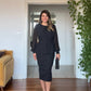 ŞIFON KOLLU DANTELLI PEPLUM ELBİSE - SİYAH