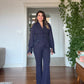 TAŞLI ŞİFON KOLLU BLAZER TAKIM - LACİVERT