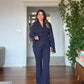 TAŞLI ŞİFON KOLLU BLAZER TAKIM - LACİVERT