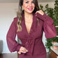 TAŞLI İŞLEMELİ ŞIFON KOLLU MIDI ELBISE - BORDO