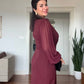 TAŞ DETAYLI CEKET YAKA KEMERLİ MİDİ ELBİSE - MÜRDÜM