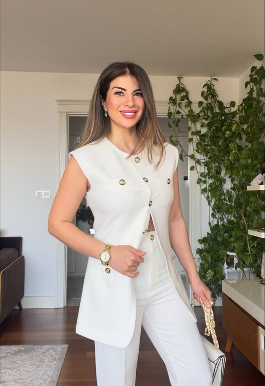 GOLD DÜĞMELİ EKRU TAKIM