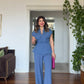 DOKULU ÇİZGİLİ PEPLUM YELEK TAKIM – İNDİGO