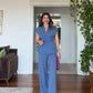 DOKULU ÇİZGİLİ PEPLUM YELEK TAKIM – İNDİGO
