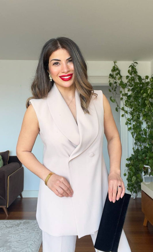 ARKA BAĞCIK DETAYLI YELEK TAKIM – BEJ