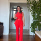 OMUZ GOLD DÜĞME DETAYLI PEPLUM TAKIM – KIRMIZI