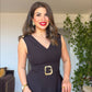 İNCİ TOKALI V YAKA MİDİ ELBİSE - SİYAH