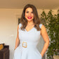 İNCİ TOKALI V YAKA MİDİ ELBİSE - BEBE MAVİ