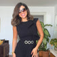 İNCİ TOKA DETAYLI PEPLUM MİDİ ELBİSE - SİYAH