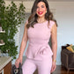 PEPLUM ÇİÇEK DETAYLI TAKIM – PUDRA
