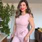 PEPLUM ÇİÇEK DETAYLI TAKIM – PUDRA