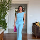 PEPLUM ÇİÇEK DETAYLI TAKIM – BEBE MAVİ
