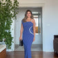 ZİNCİR DETAYLI ABİYE ELBİSE - SAKS MAVİ