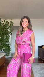 KEMERLİ YAPRAK DESENLİ TULUM - PEMBE