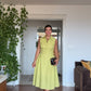 İNCİ DETAYLI MİDİ KETEN ELBİSE – LİME