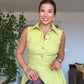 İNCİ DETAYLI MİDİ KETEN ELBİSE – LİME