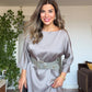 OVERSIZE KEMERLİ MİDİ ELBİSE - VİZON