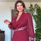 ŞİFON DETAYLI BEL İŞLEMELİ TAKIM – BORDO