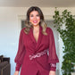 ŞİFON DETAYLI BEL İŞLEMELİ TAKIM – BORDO