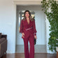 ŞİFON DETAYLI BEL İŞLEMELİ TAKIM – BORDO