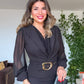 GOLD TOKA DETAYLI KRUVAZE ELBİSE – SİYAH